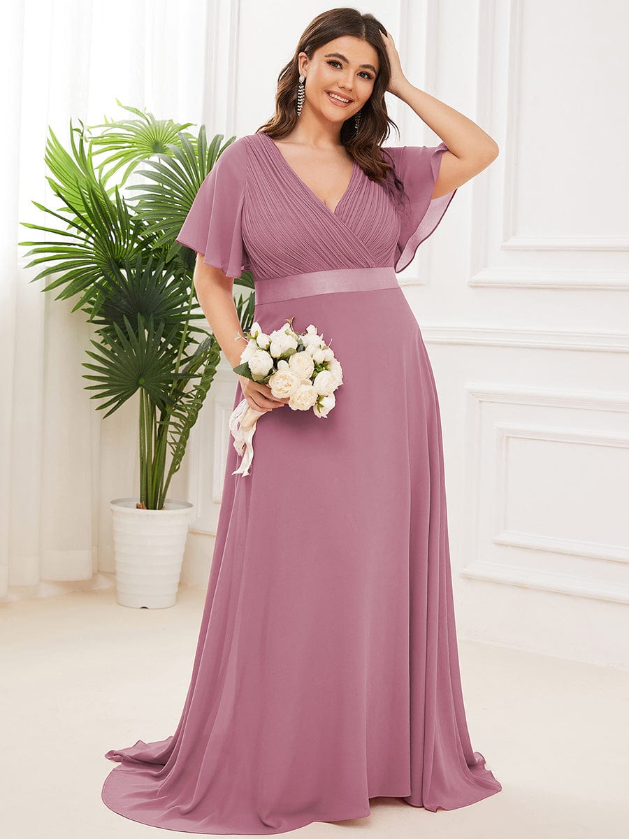 Plus Size Empire Waist Chiffon Maxi Dress with Short Sleeves #color_Purple Orchid