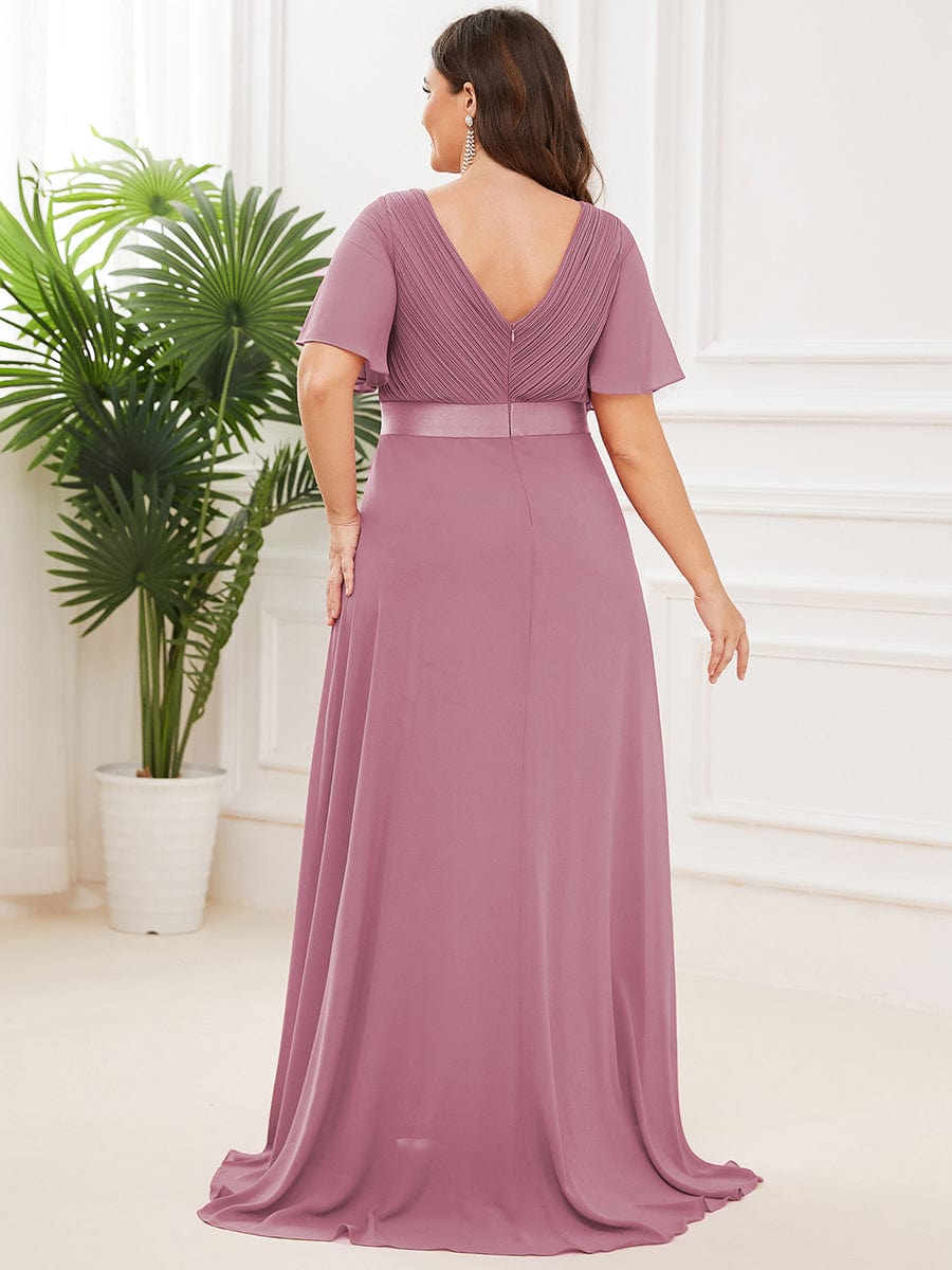 Plus Size Empire Waist Chiffon Maxi Dress with Short Sleeves #color_Purple Orchid