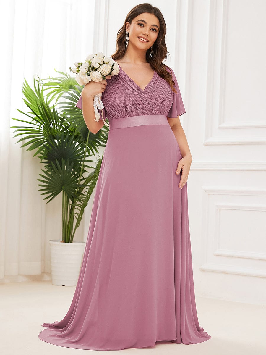 Plus Size Empire Waist Chiffon Maxi Dress with Short Sleeves #color_Purple Orchid