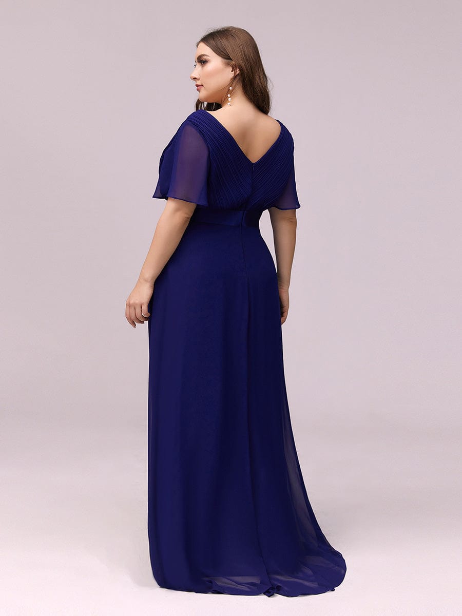 Plus Size Empire Waist Chiffon Maxi Dress with Short Sleeves #color_Royal Blue