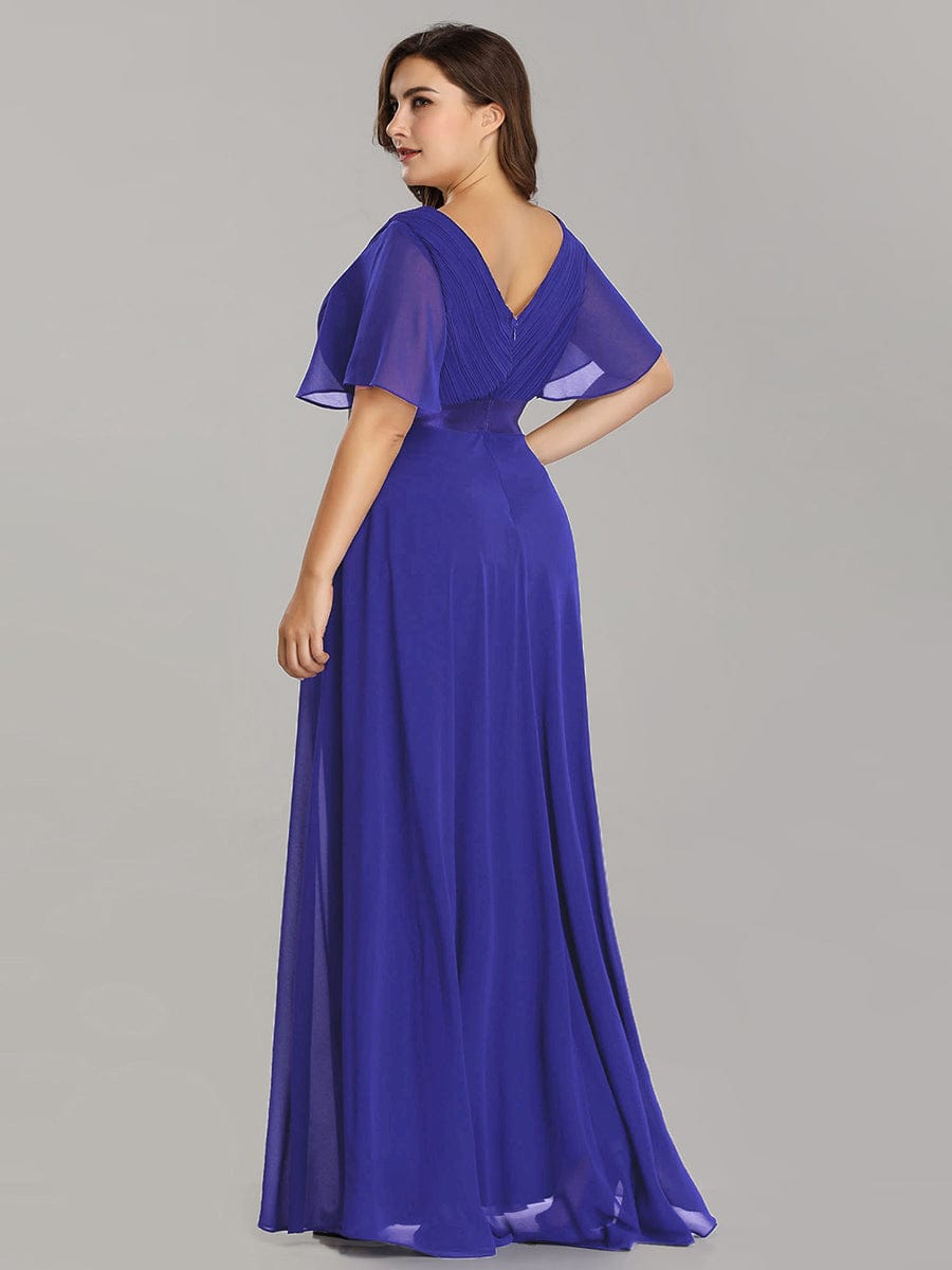 Plus Size Empire Waist Chiffon Maxi Dress with Short Sleeves #color_Sapphire Blue