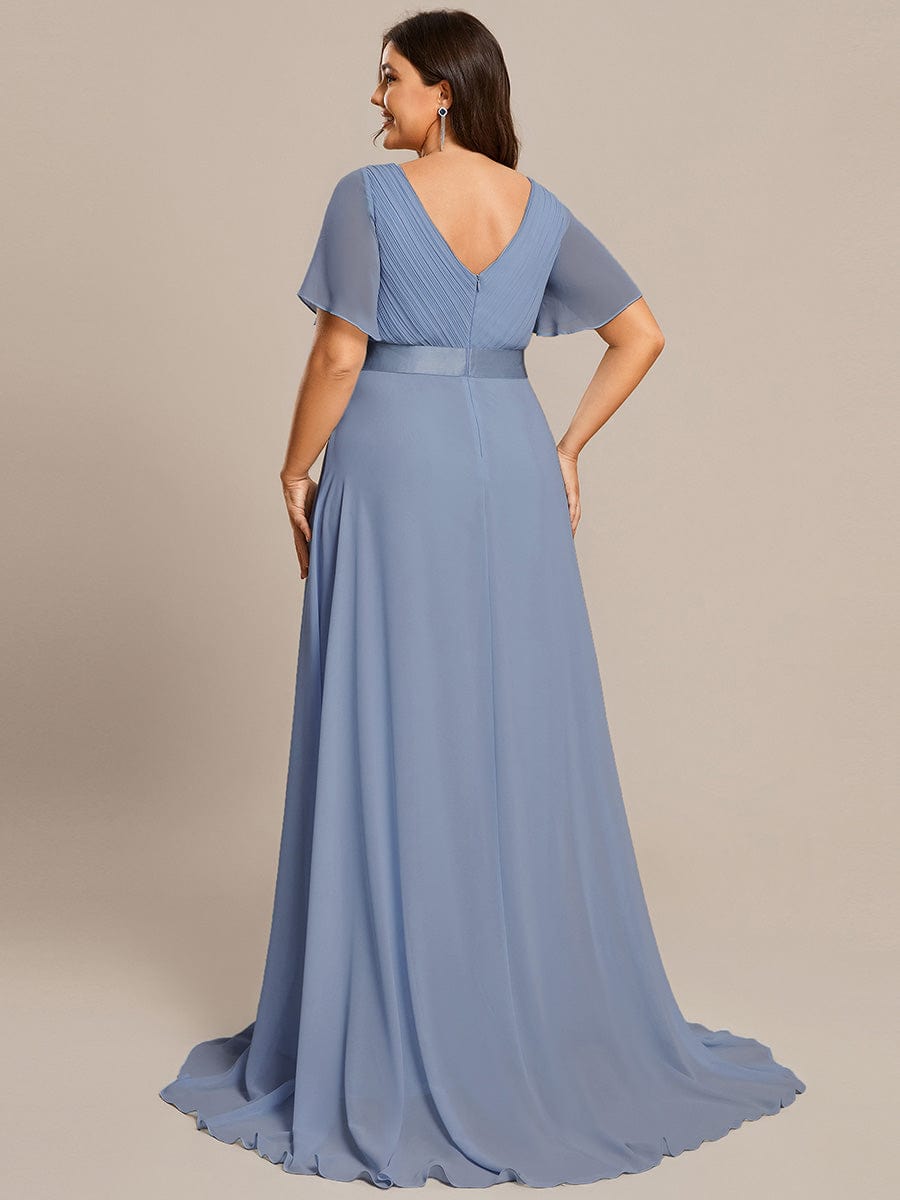 Plus Size Empire Waist Chiffon Maxi Dress with Short Sleeves #color_Slate Blue