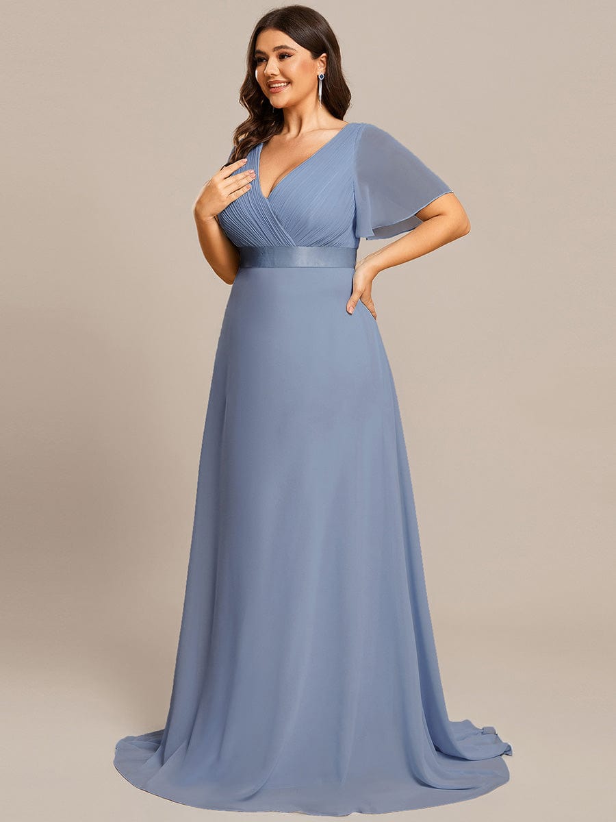 Plus Size Empire Waist Chiffon Maxi Dress with Short Sleeves #color_Slate Blue