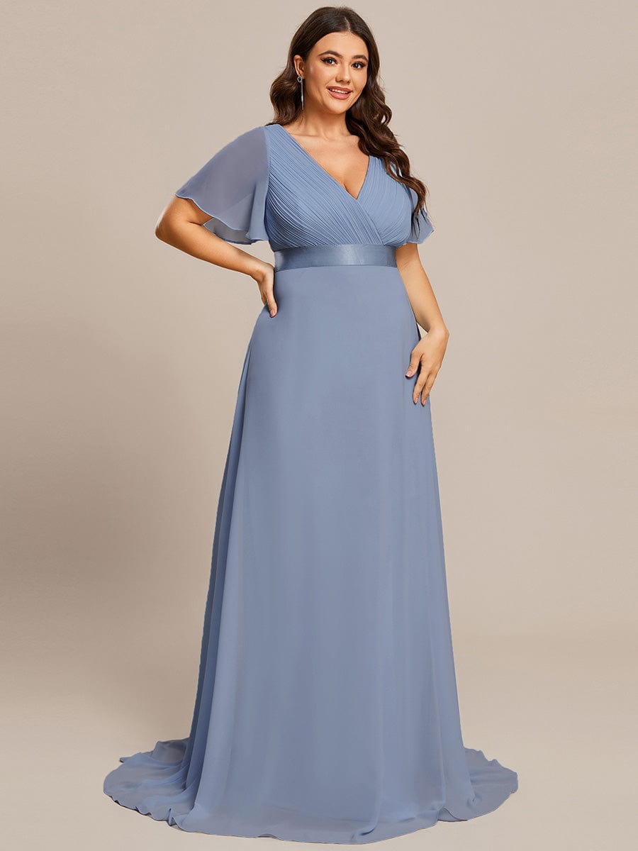 Plus Size Empire Waist Chiffon Maxi Dress with Short Sleeves #color_Slate Blue