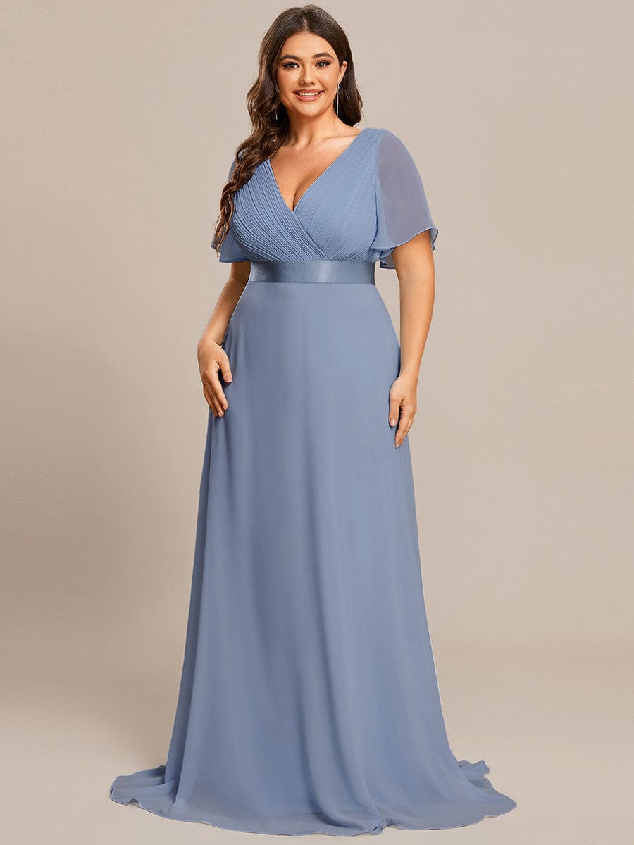 Plus Size Empire Waist Chiffon Maxi Dress with Short Sleeves #color_Slate Blue