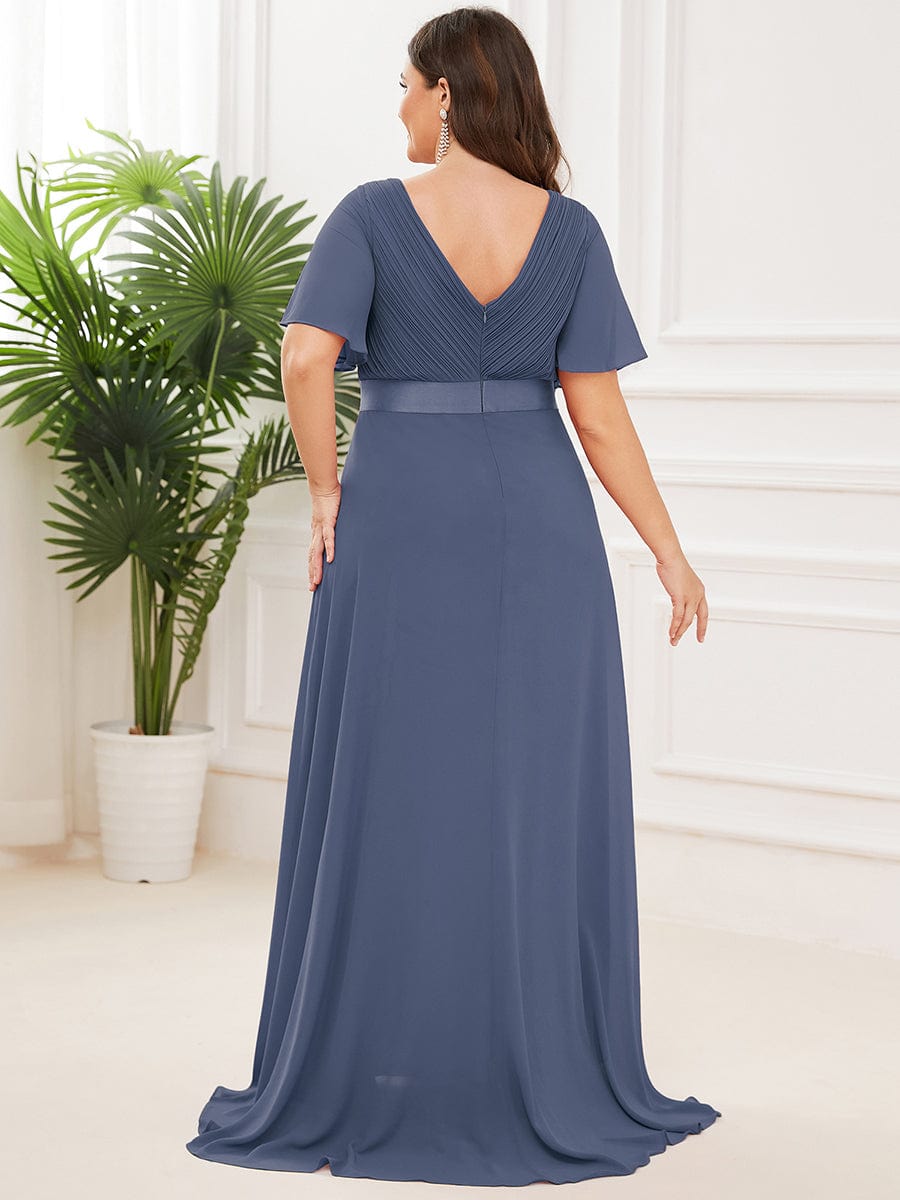 Plus Size Empire Waist Chiffon Maxi Dress with Short Sleeves #color_Stormy