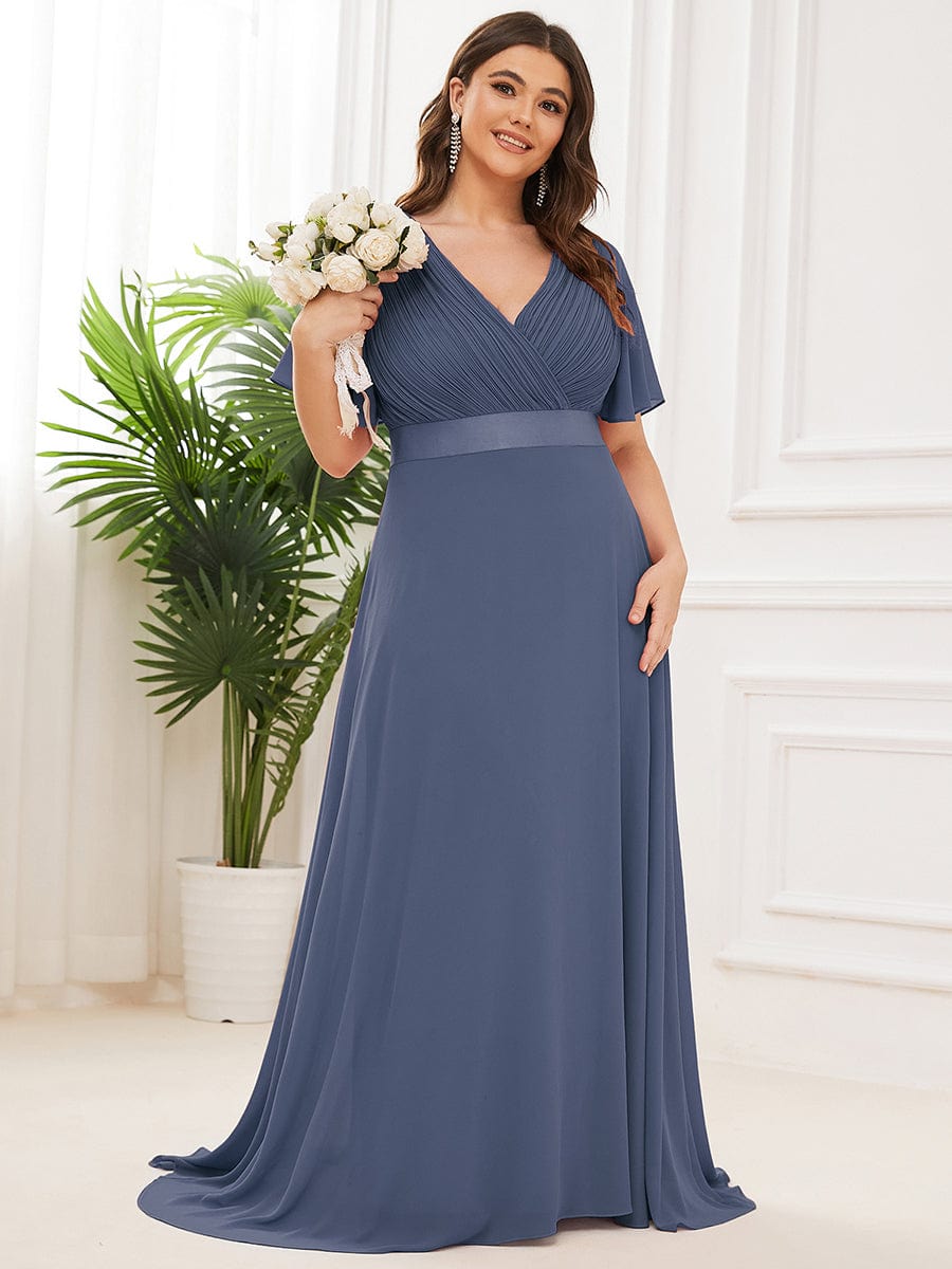 Plus Size Empire Waist Chiffon Maxi Dress with Short Sleeves #color_Stormy