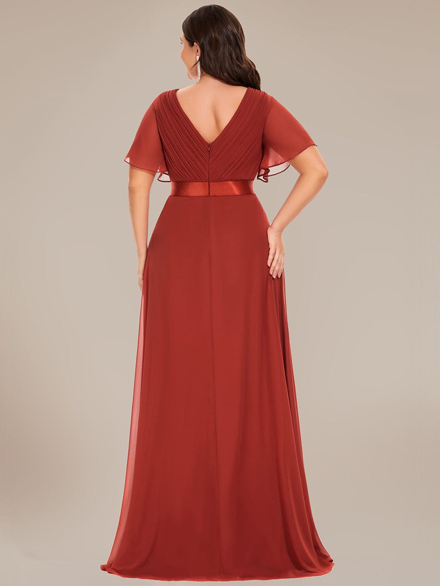 Plus Size Empire Waist Chiffon Maxi Dress with Short Sleeves #color_Vermilion