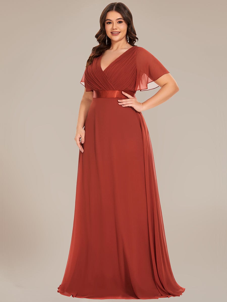 Plus Size Empire Waist Chiffon Maxi Dress with Short Sleeves #color_Vermilion