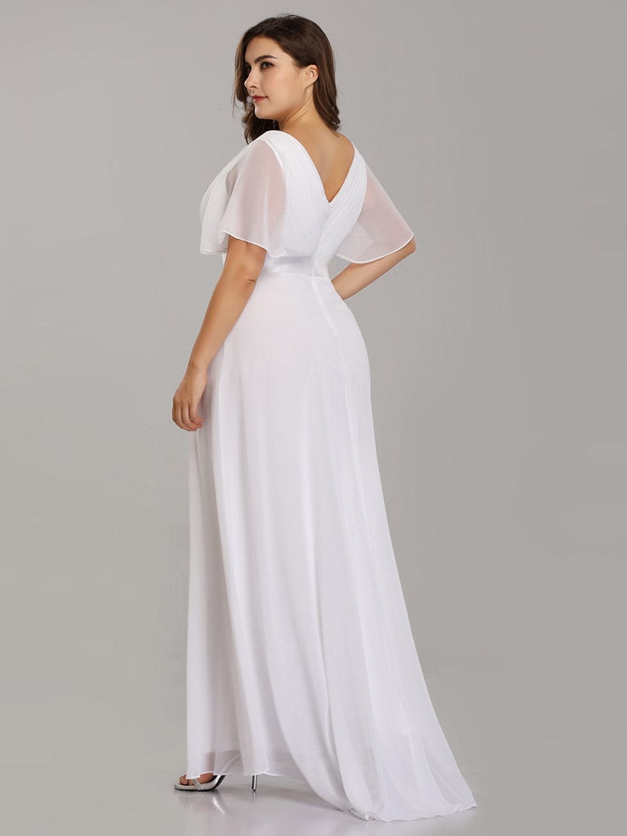 Plus Size Empire Waist Chiffon Maxi Dress with Short Sleeves #color_White