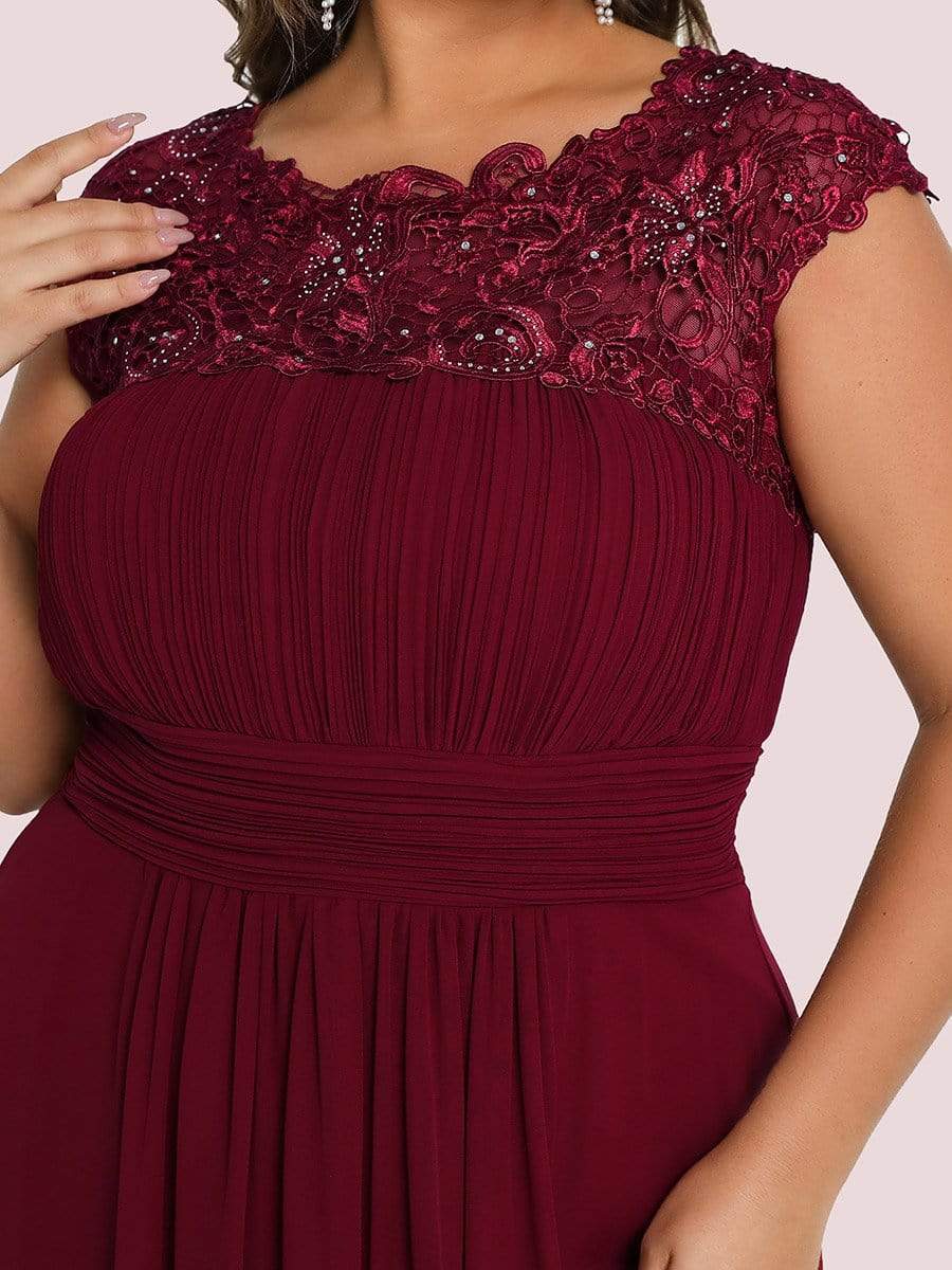 Plus Size Maxi Lace Cap Sleeve Dress #color_Burgundy