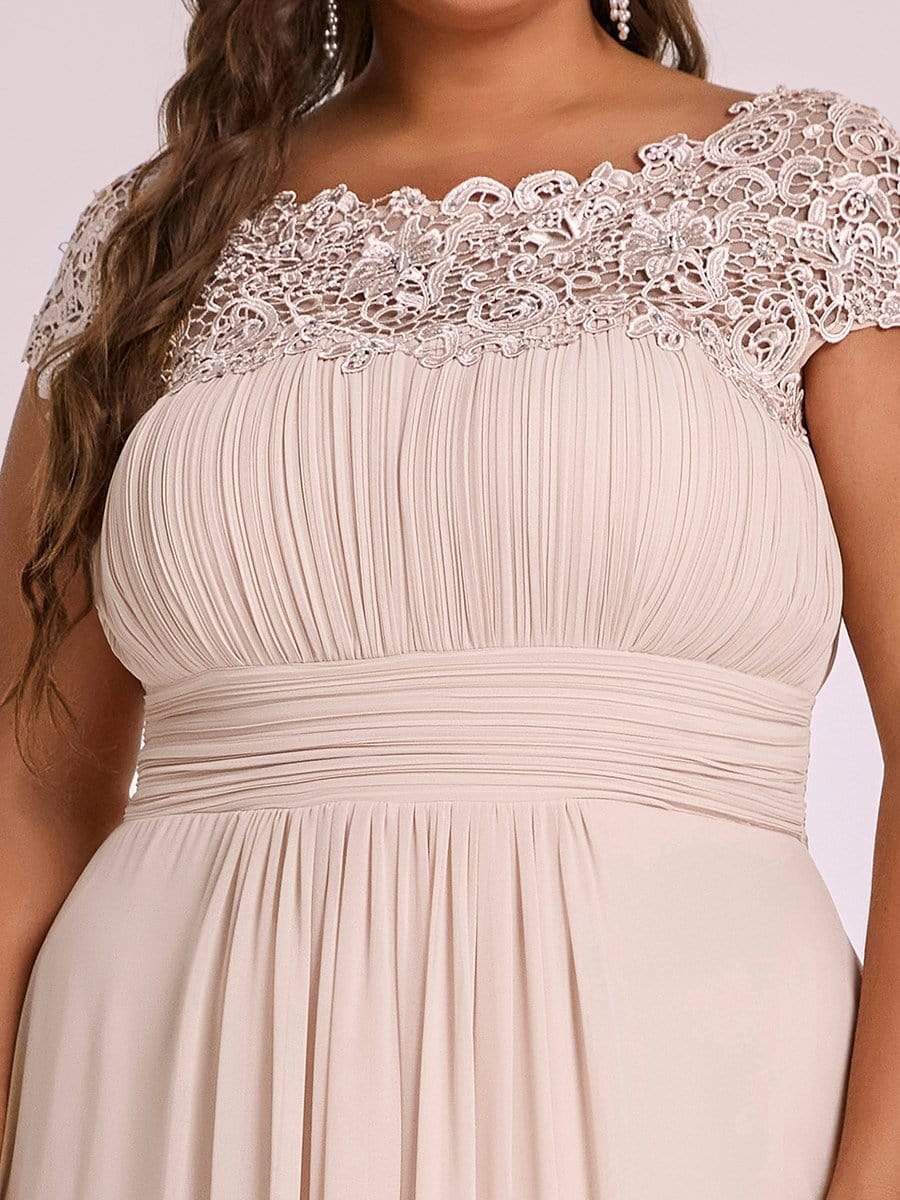 Plus Size Maxi Lace Cap Sleeve Dress #color_Blush