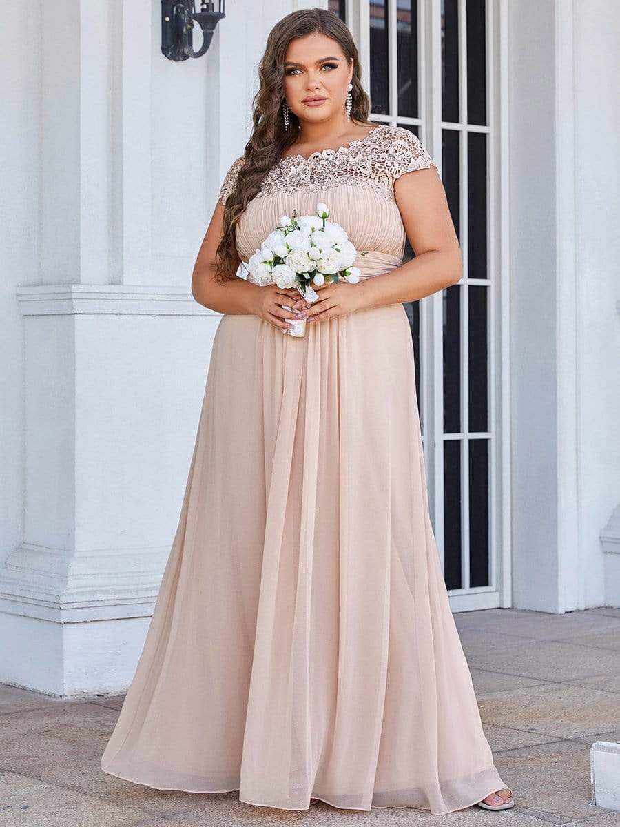 Plus Size Maxi Lace Cap Sleeve Dress #color_Blush