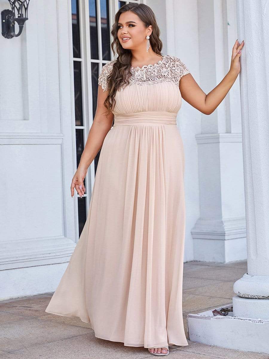 Plus Size Maxi Lace Cap Sleeve Dress #color_Blush