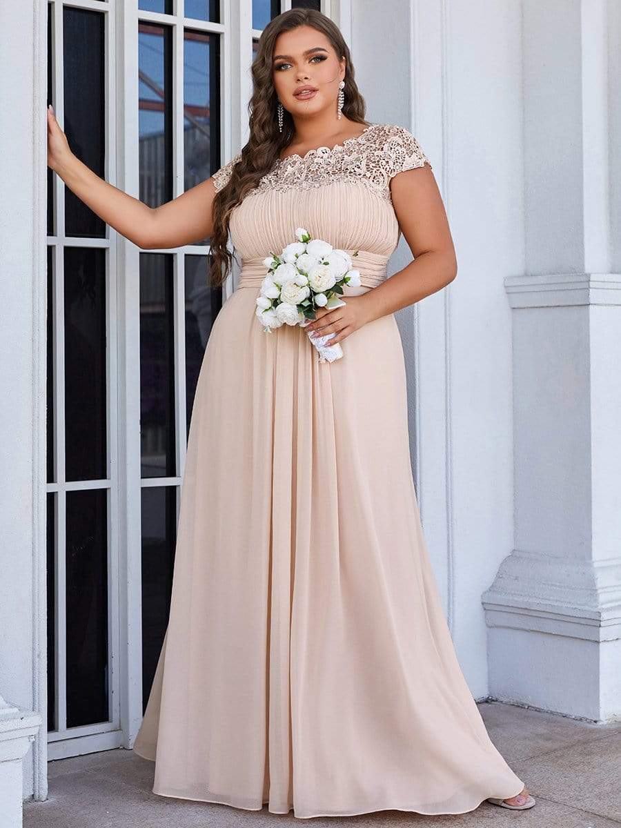 Plus Size Maxi Lace Cap Sleeve Dress #color_Blush