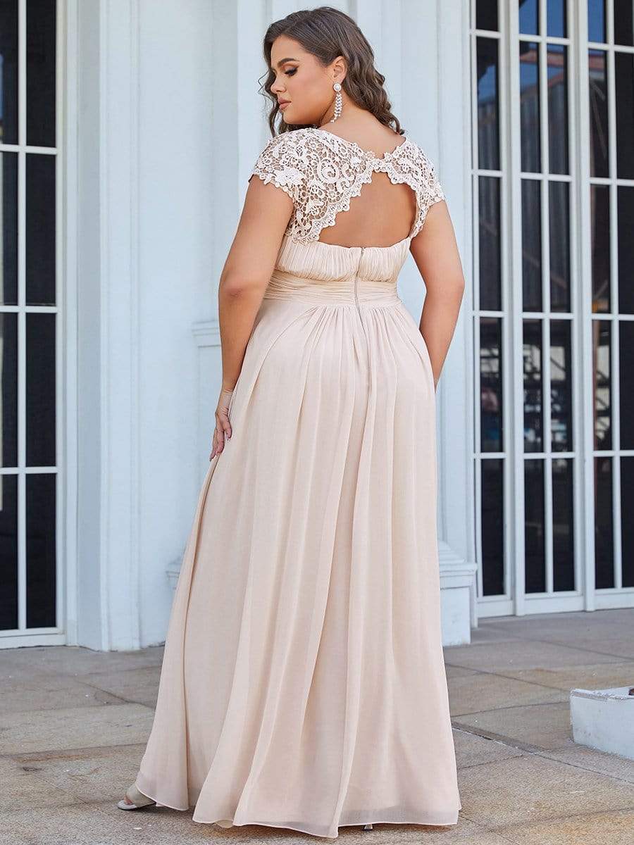 Plus Size Maxi Lace Cap Sleeve Dress #color_Blush