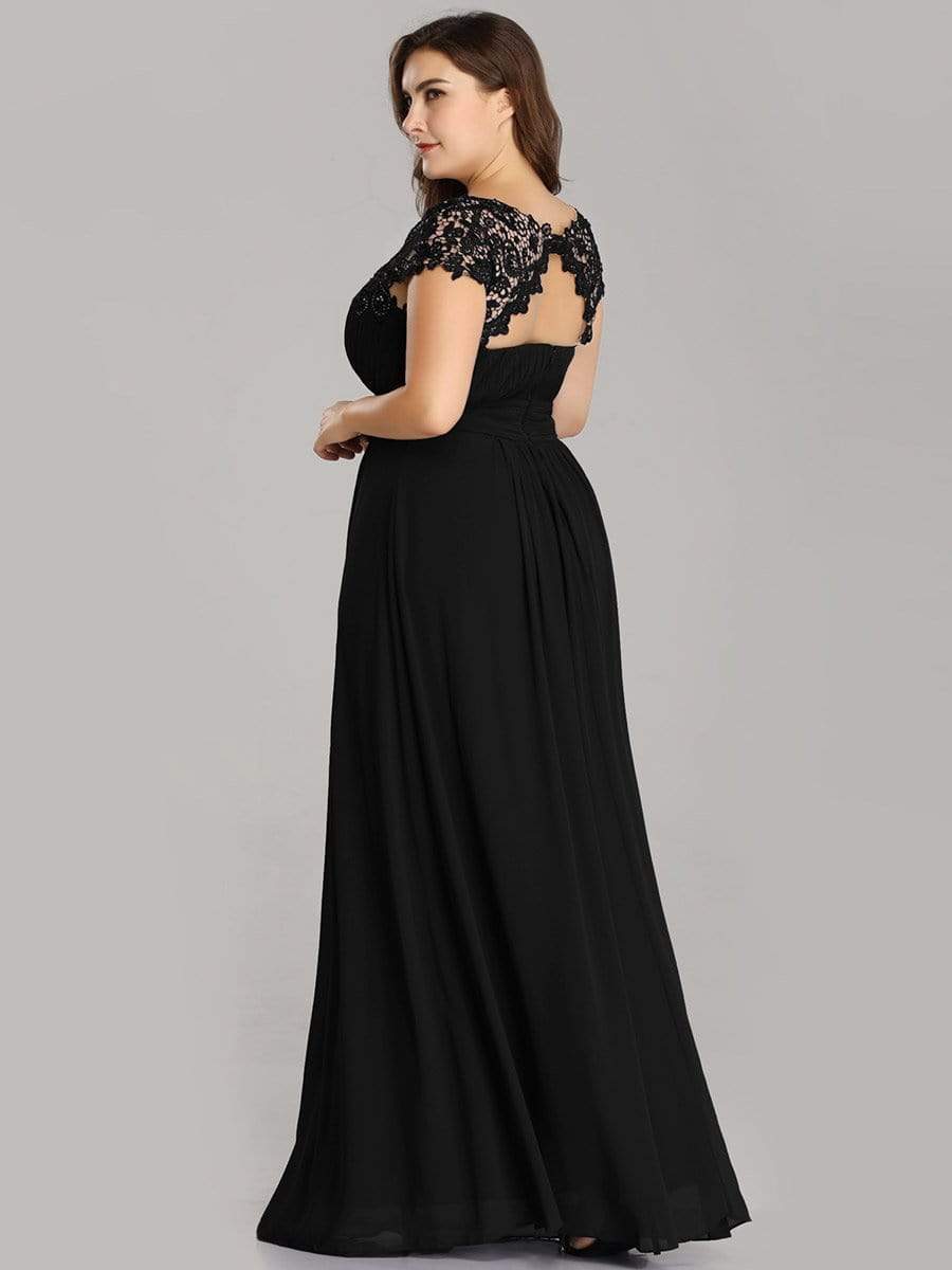 Plus Size Maxi Lace Cap Sleeve Dress #color_Black