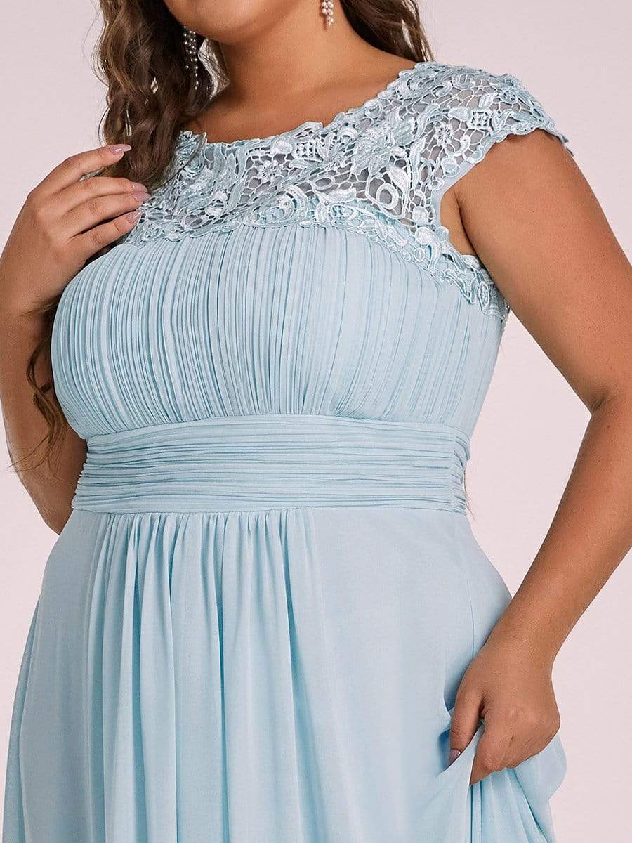 Plus Size Maxi Lace Cap Sleeve Dress #color_Sky Blue