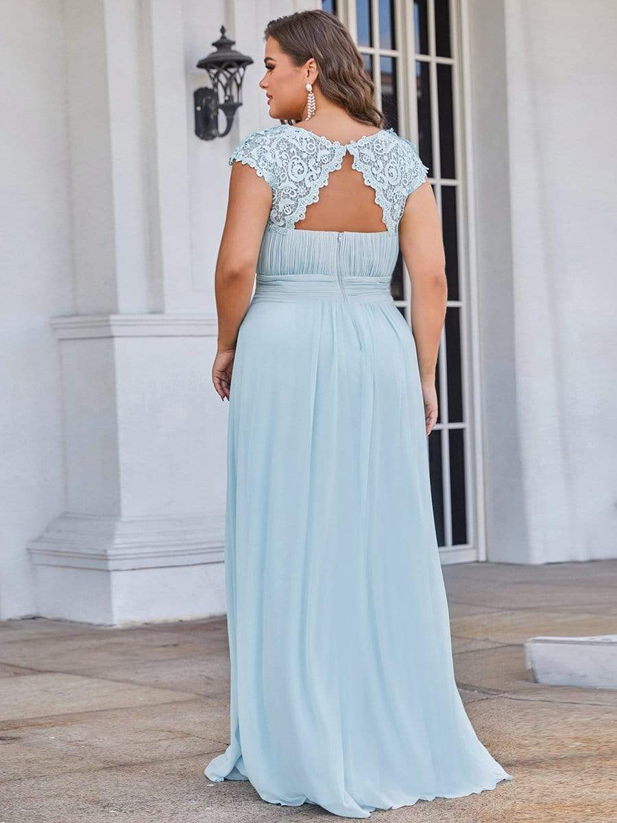 Plus Size Maxi Lace Cap Sleeve Dress #color_Sky Blue