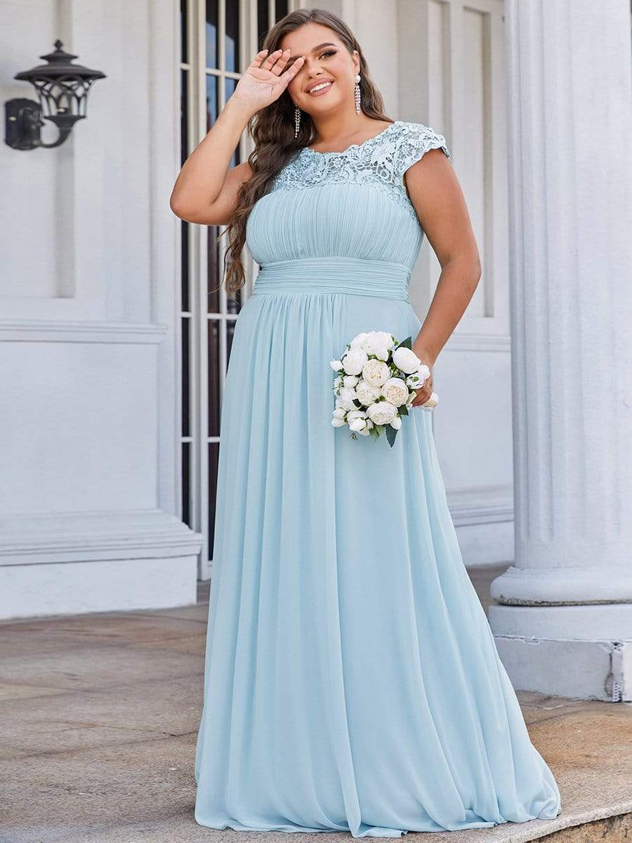 Plus Size Maxi Lace Cap Sleeve Dress #color_Sky Blue