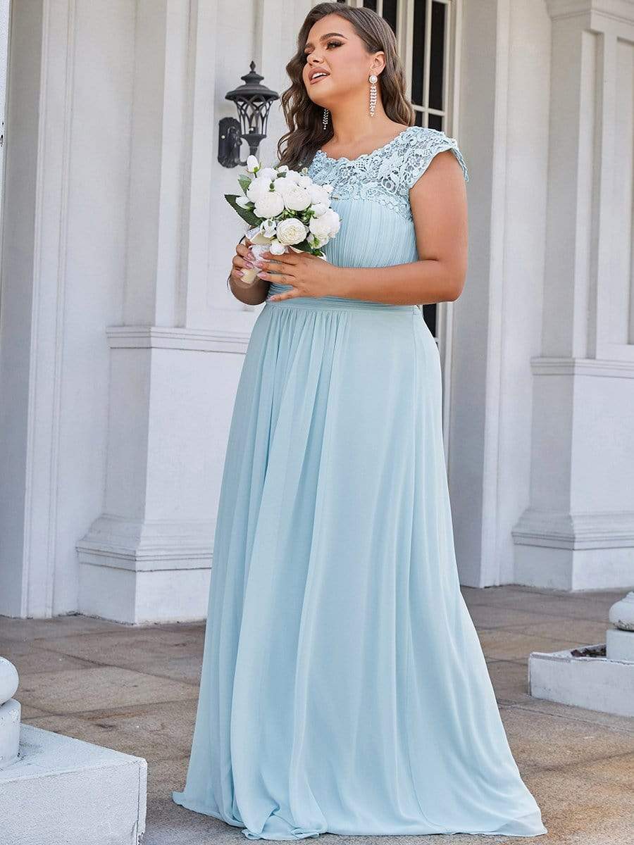 Plus Size Maxi Lace Cap Sleeve Dress #color_Sky Blue