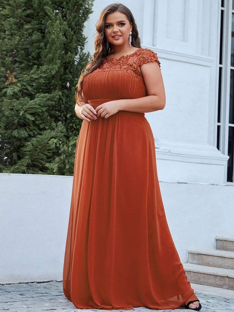 Plus Size Maxi Lace Cap Sleeve Dress #color_Burnt Orange