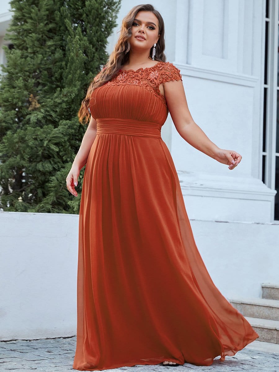 Plus Size Maxi Lace Cap Sleeve Dress #color_Burnt Orange