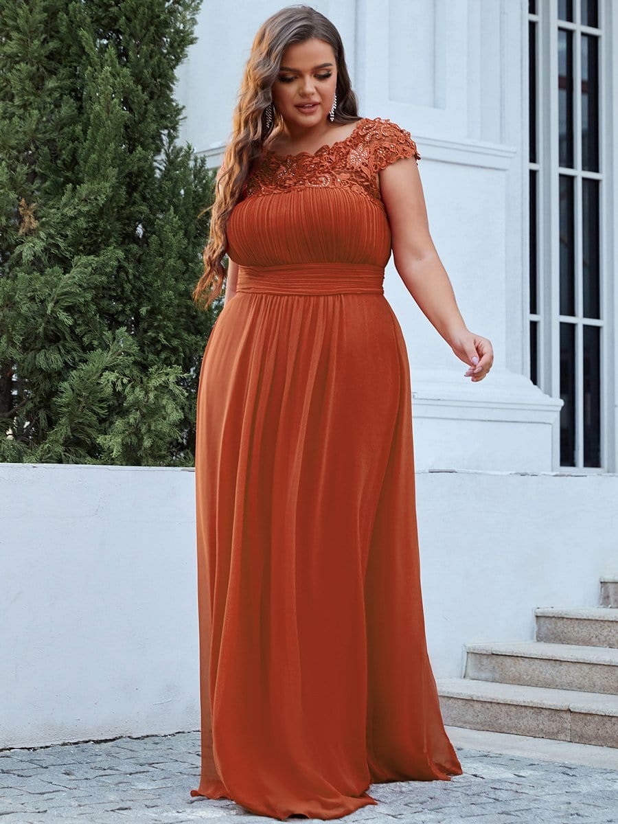 Plus Size Maxi Lace Cap Sleeve Dress #color_Burnt Orange