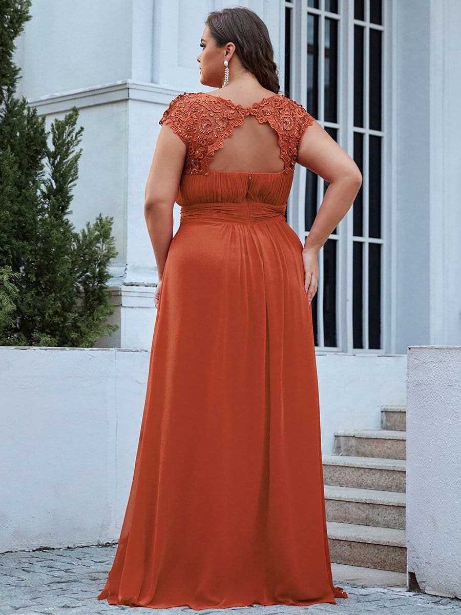 Plus Size Maxi Lace Cap Sleeve Dress #color_Burnt Orange