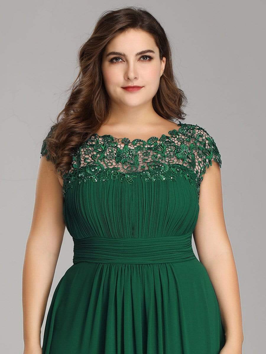 Plus Size Maxi Lace Cap Sleeve Dress #color_Dark Green