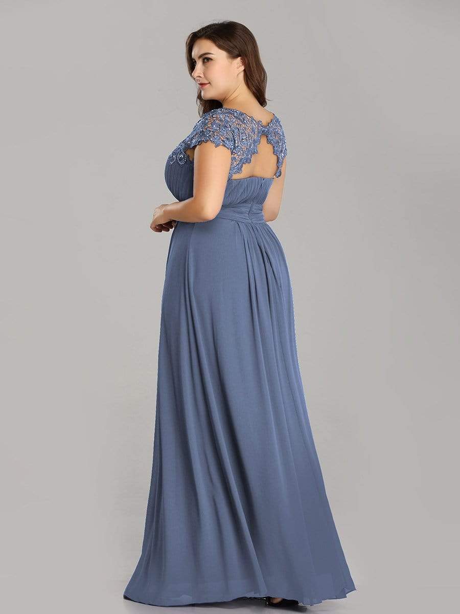 Plus Size Maxi Lace Cap Sleeve Dress #color_Dusty Blue