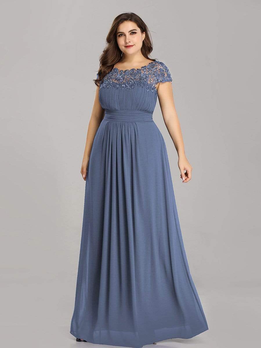 Plus Size Maxi Lace Cap Sleeve Dress #color_Dusty Blue