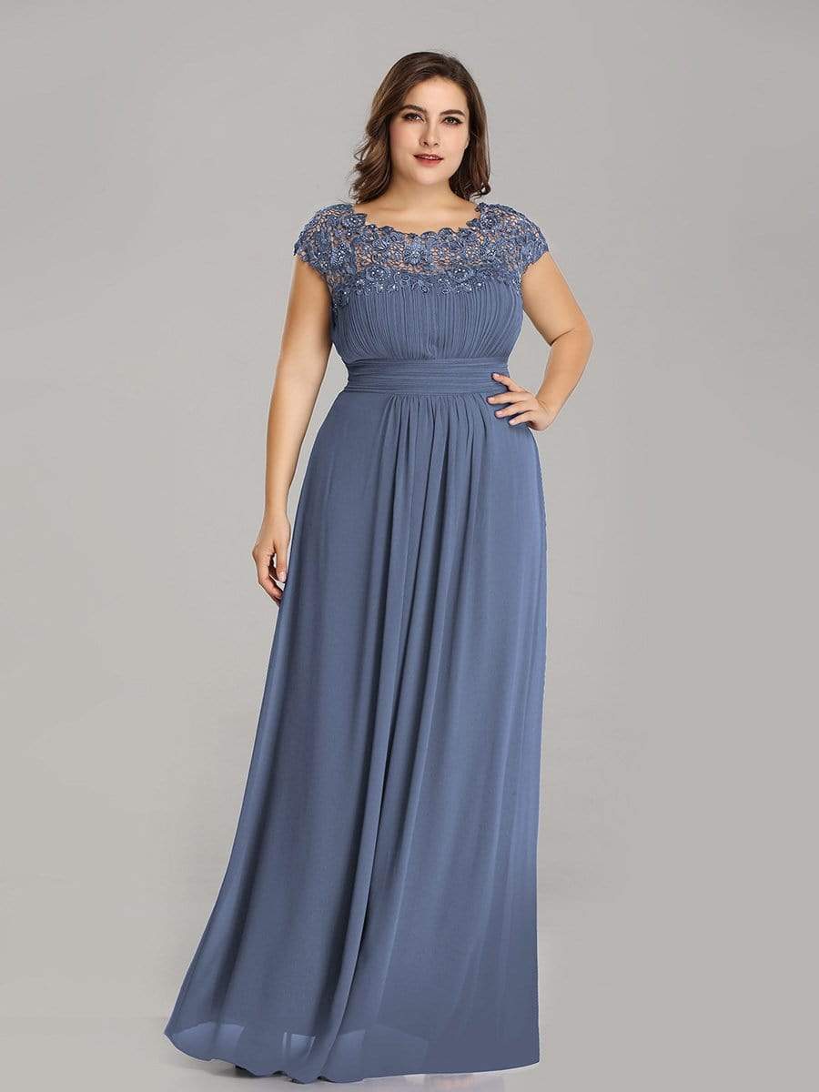 Plus Size Maxi Lace Cap Sleeve Dress #color_Dusty Blue