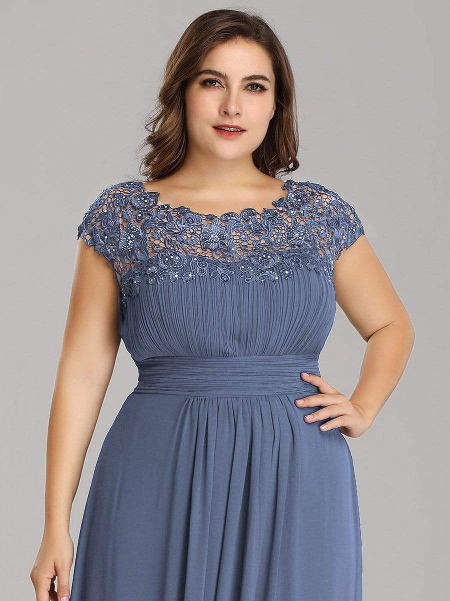 Plus Size Maxi Lace Cap Sleeve Dress #color_Dusty Blue