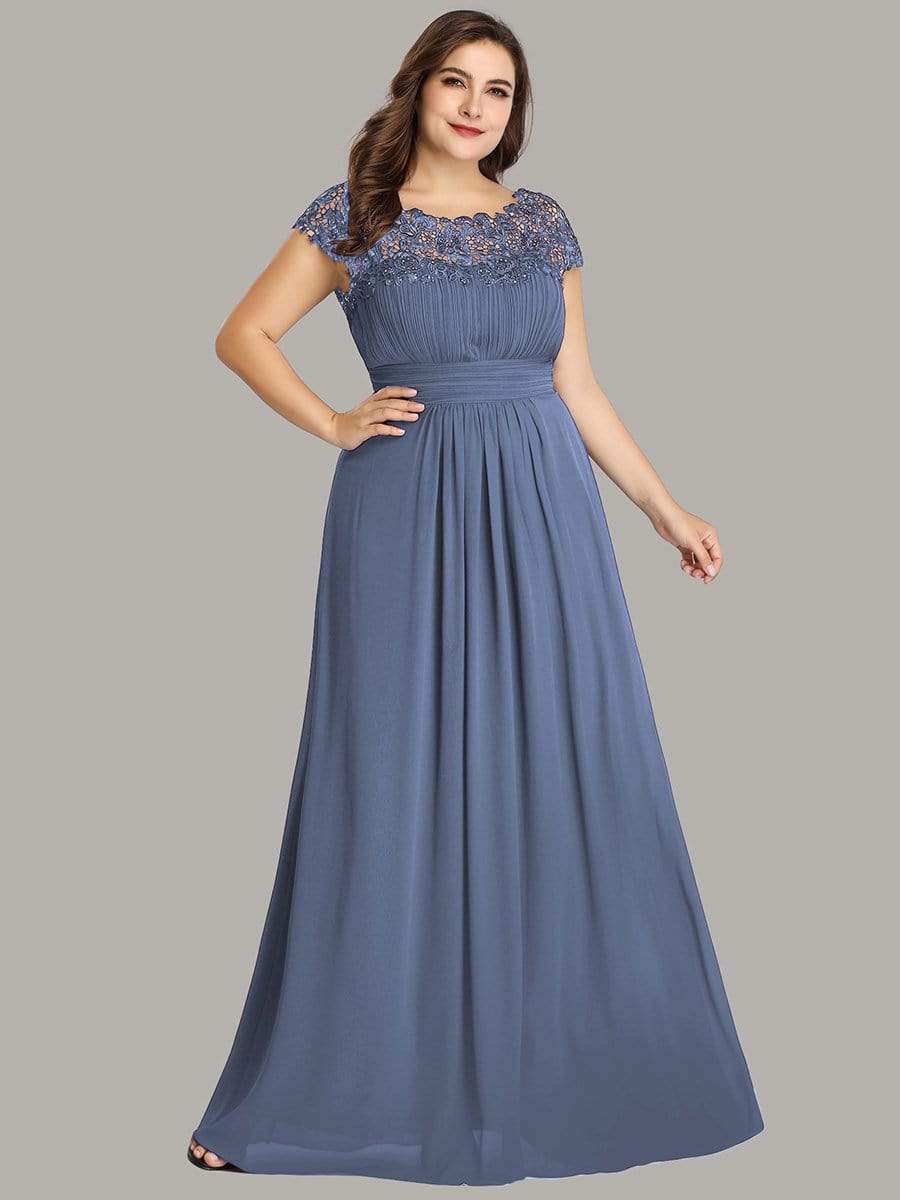 Plus Size Maxi Lace Cap Sleeve Dress #color_Dusty Blue