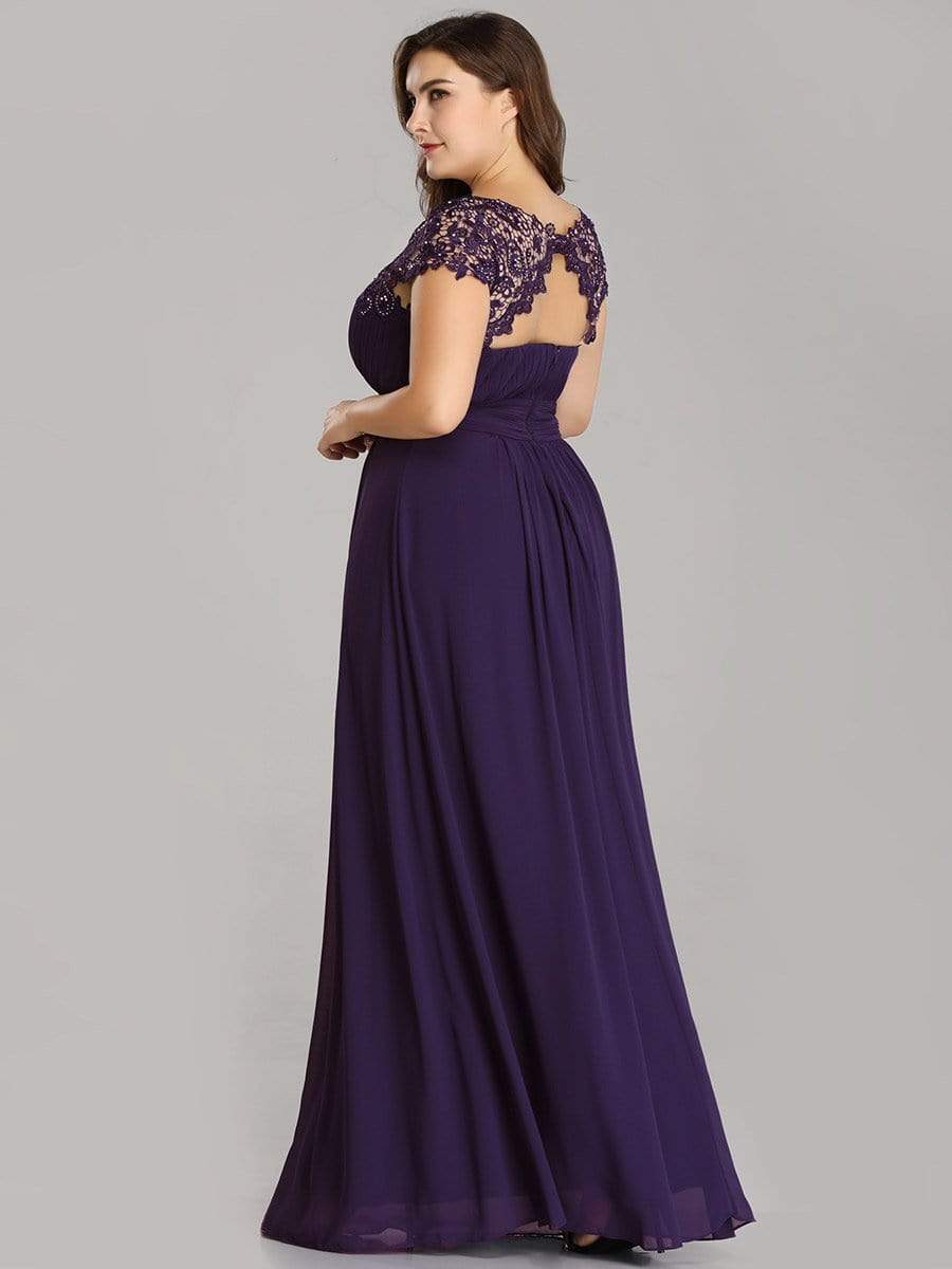 Plus Size Maxi Lace Cap Sleeve Dress #color_Dark Purple