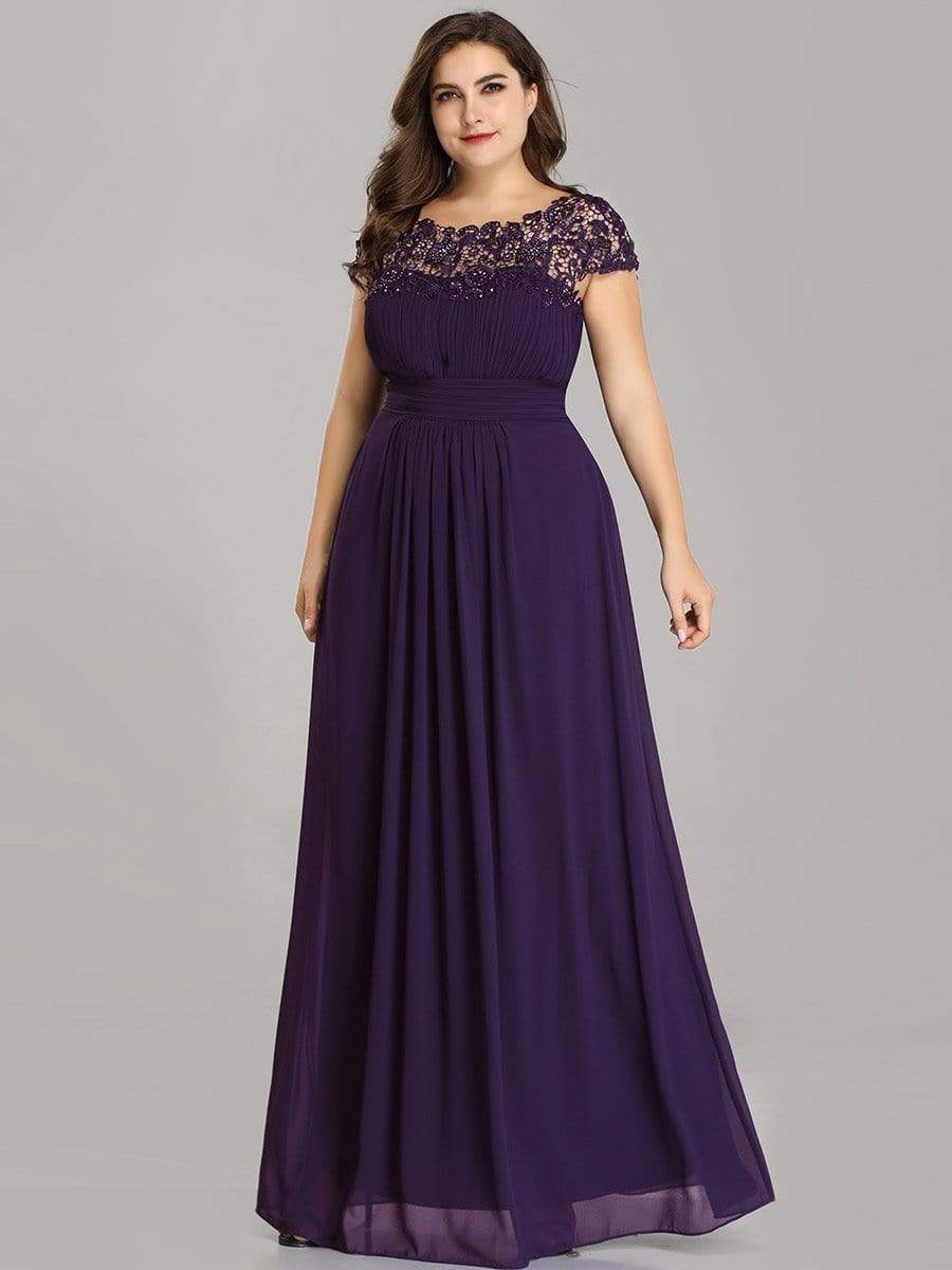 Plus Size Maxi Lace Cap Sleeve Dress #color_Dark Purple