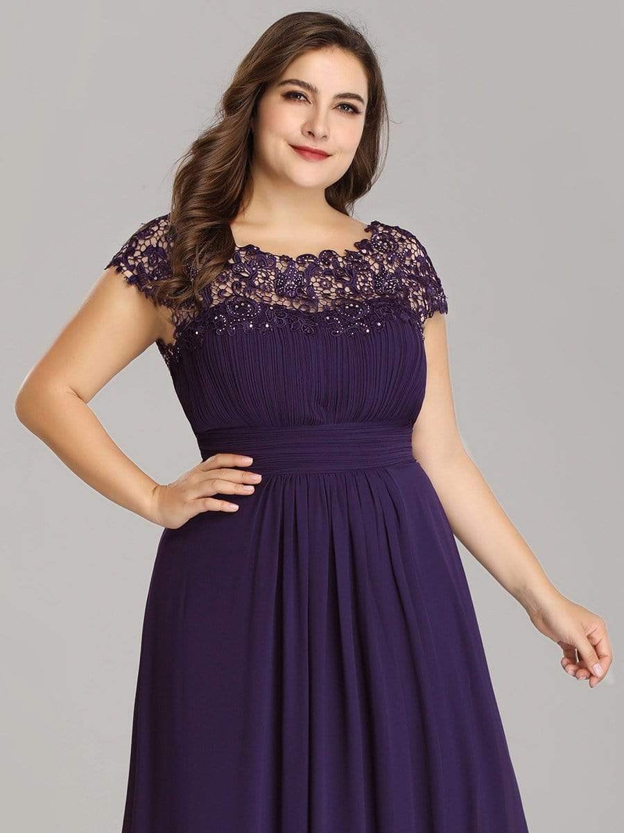 Plus Size Maxi Lace Cap Sleeve Dress #color_Dark Purple