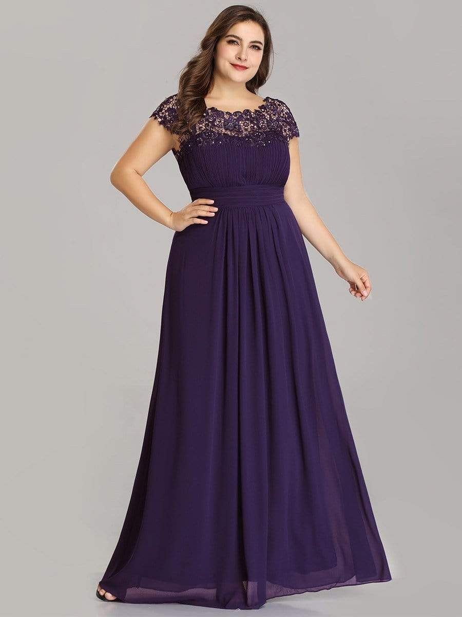 Plus Size Maxi Lace Cap Sleeve Dress #color_Dark Purple