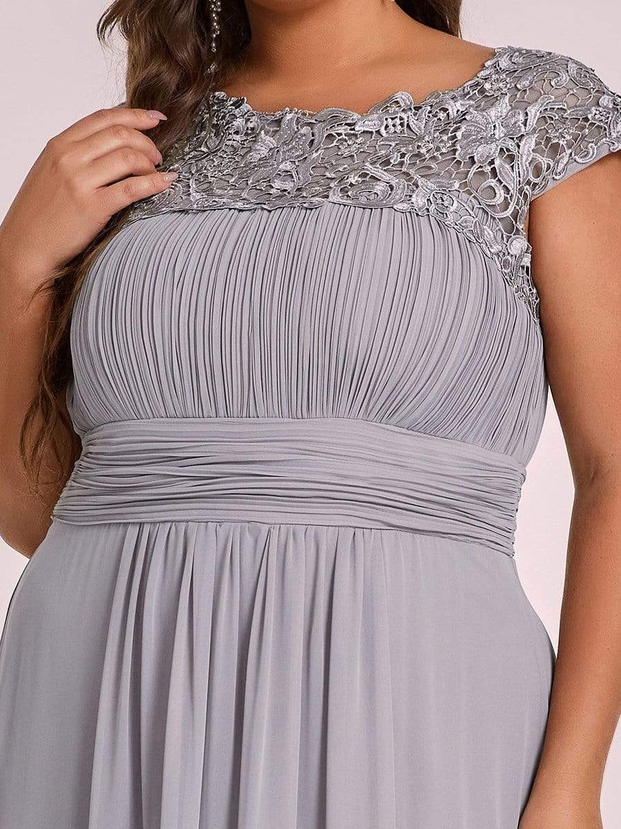 Plus Size Maxi Lace Cap Sleeve Dress #color_Grey