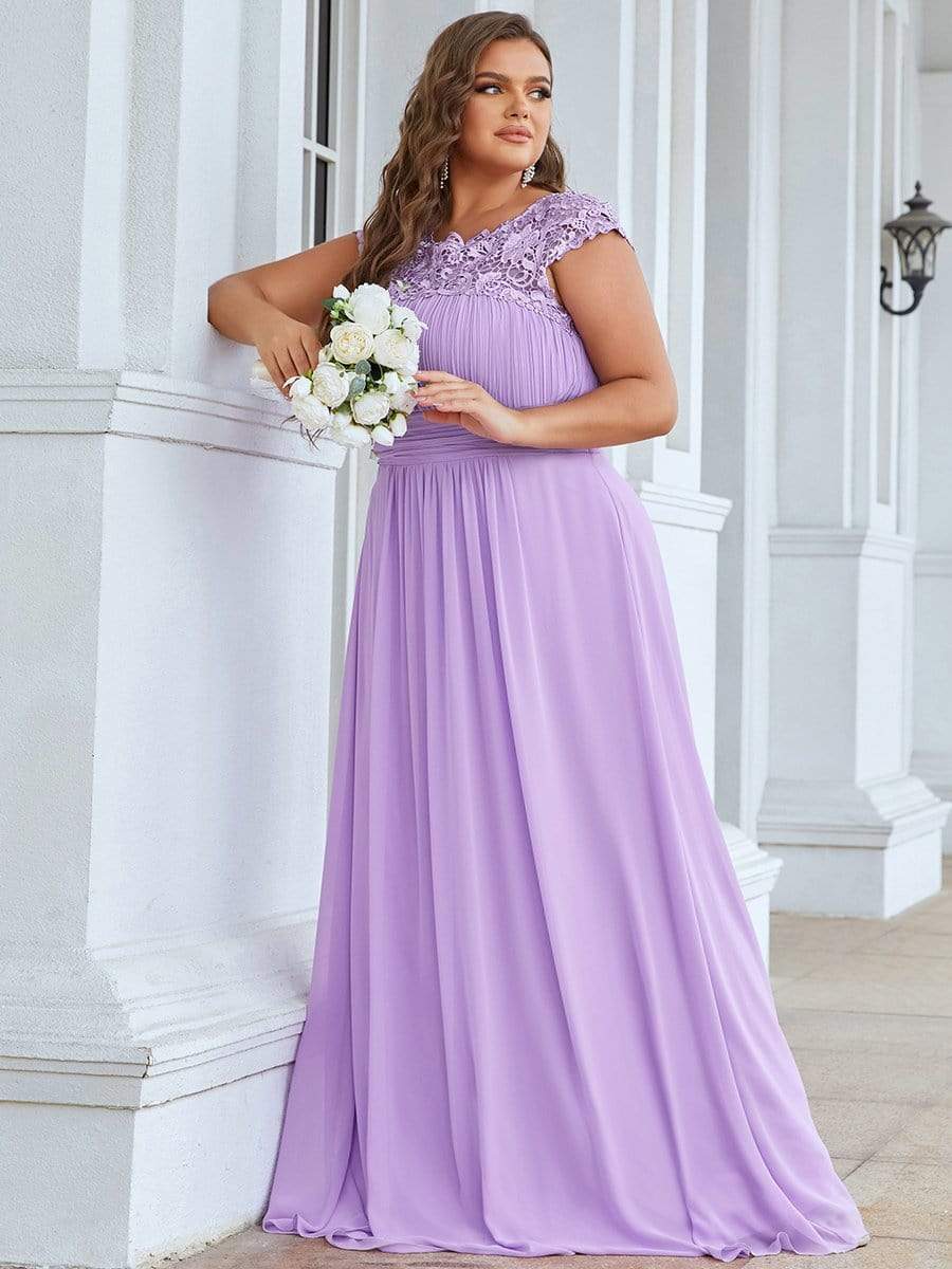 Plus Size Maxi Lace Cap Sleeve Dress #color_Lavender