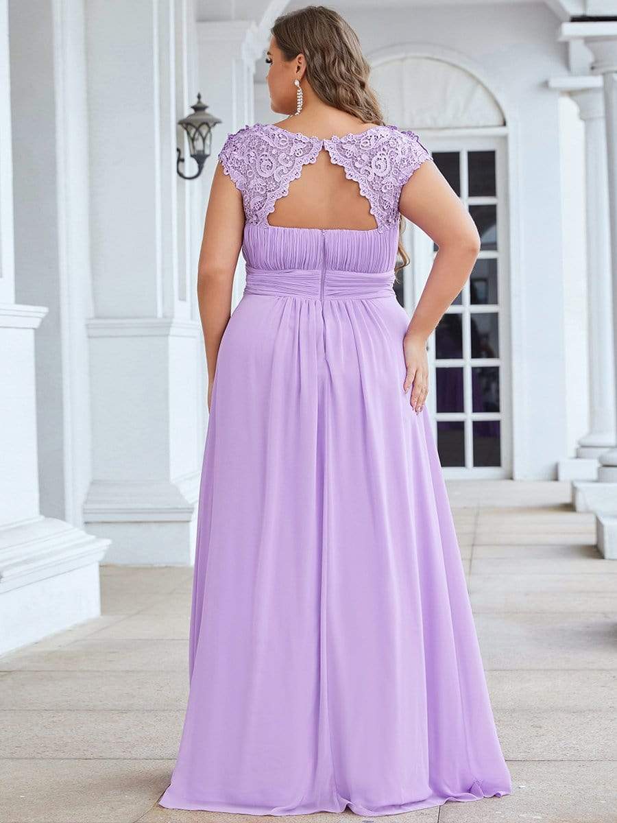 Plus Size Maxi Lace Cap Sleeve Dress #color_Lavender