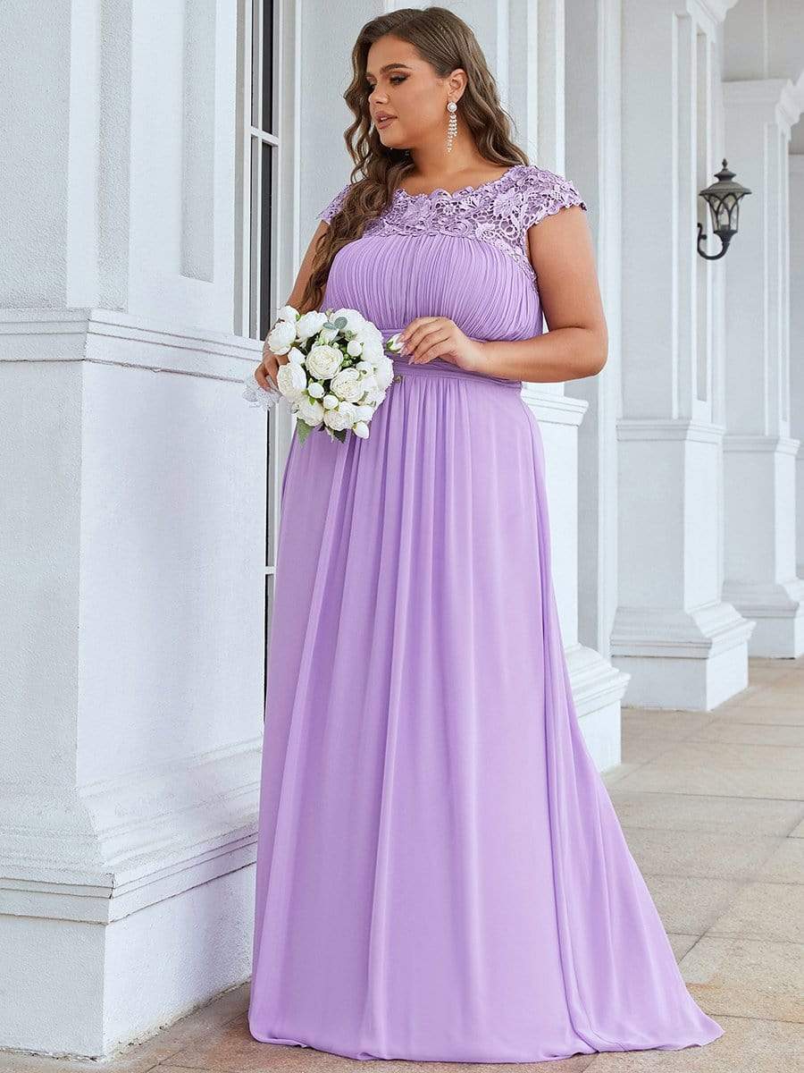 Plus Size Maxi Lace Cap Sleeve Dress #color_Lavender