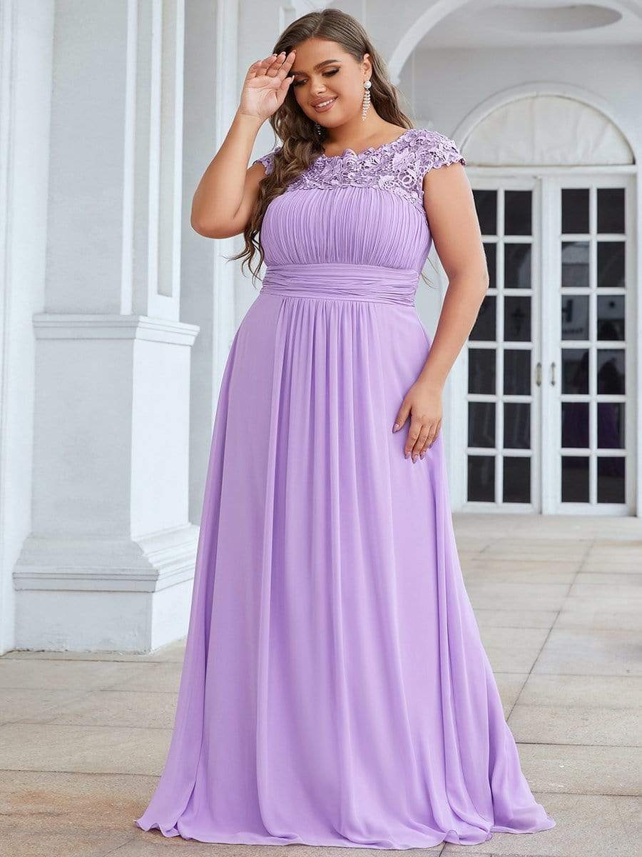 Plus Size Maxi Lace Cap Sleeve Dress #color_Lavender