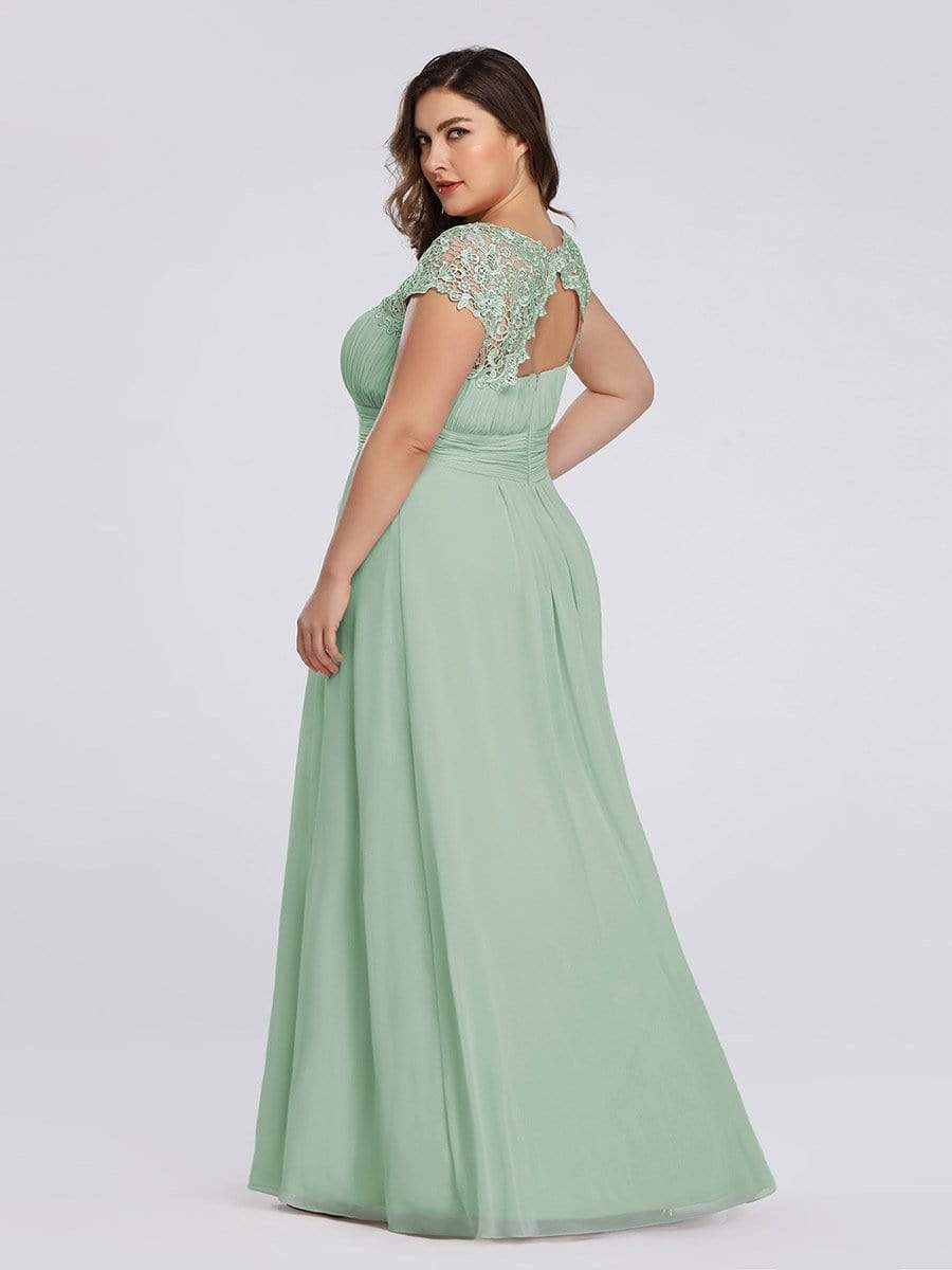 Plus Size Maxi Lace Cap Sleeve Dress #color_Sage Green