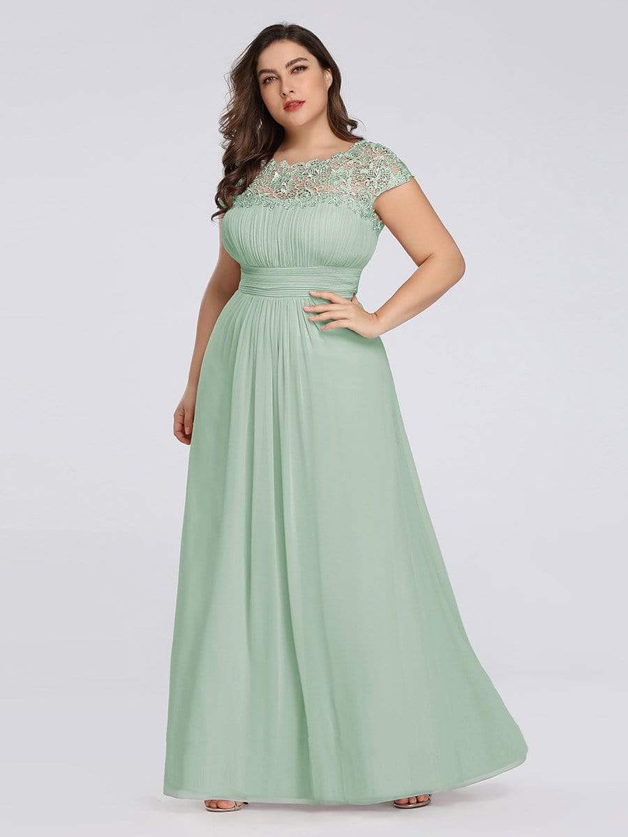 Plus Size Maxi Lace Cap Sleeve Dress #color_Sage Green