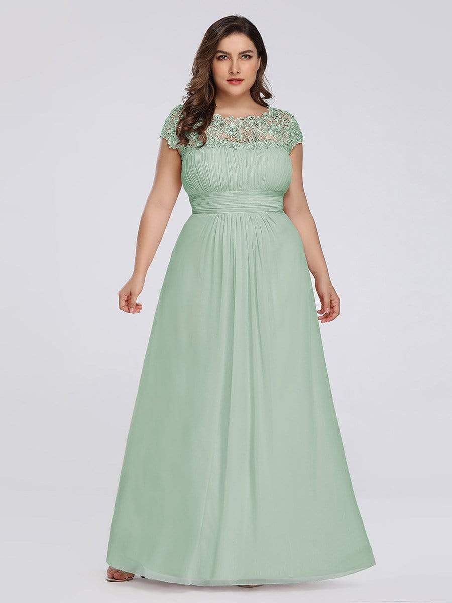 Plus Size Maxi Lace Cap Sleeve Dress #color_Sage Green