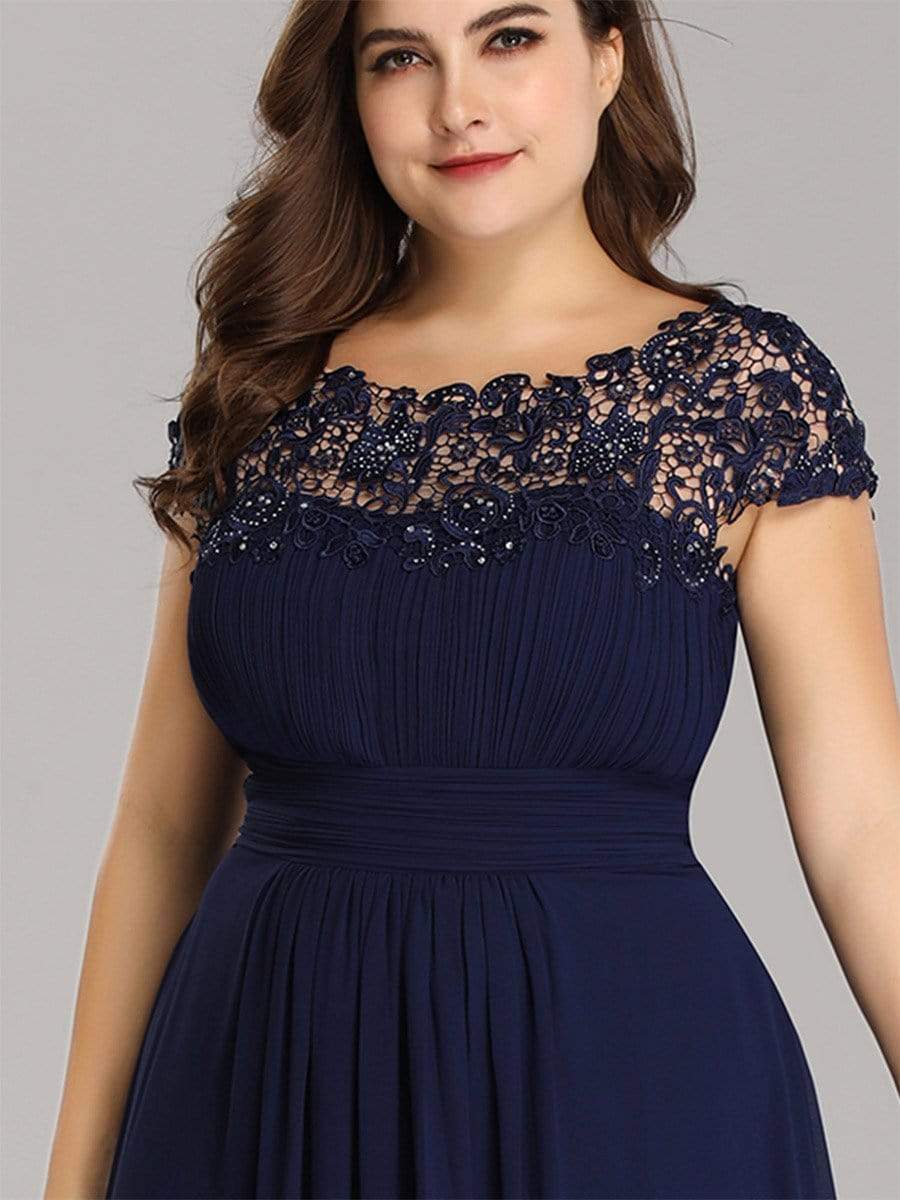 Plus Size Maxi Lace Cap Sleeve Dress #color_Navy Blue