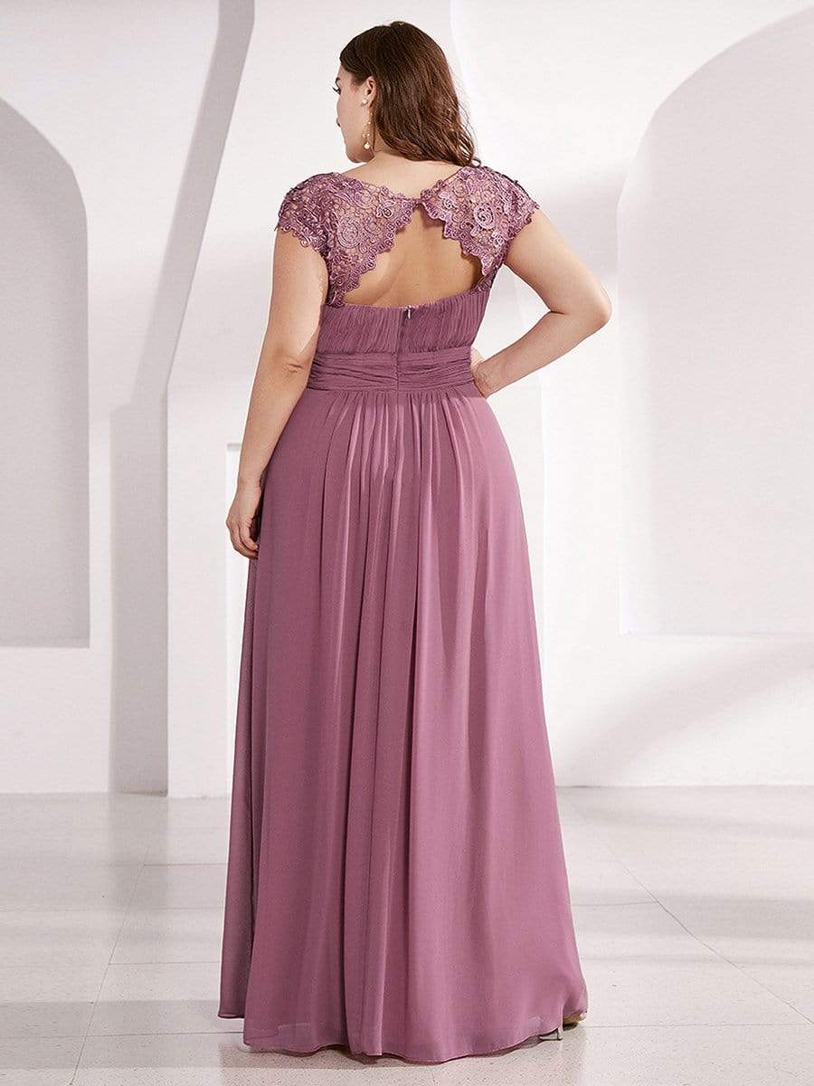 Plus Size Maxi Lace Cap Sleeve Dress #color_Purple Orchid