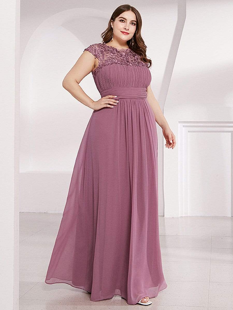 Plus Size Maxi Lace Cap Sleeve Dress #color_Purple Orchid